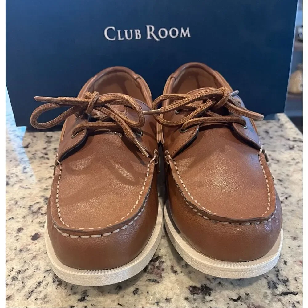 Clubroom Mens Brown Comfort Elliot Round Toe Lace-Up Boat Shoes